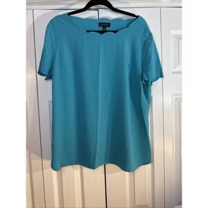 Investments Top Womens XL Turquoise Scalloped‎ Neck And Sleeves NWT
